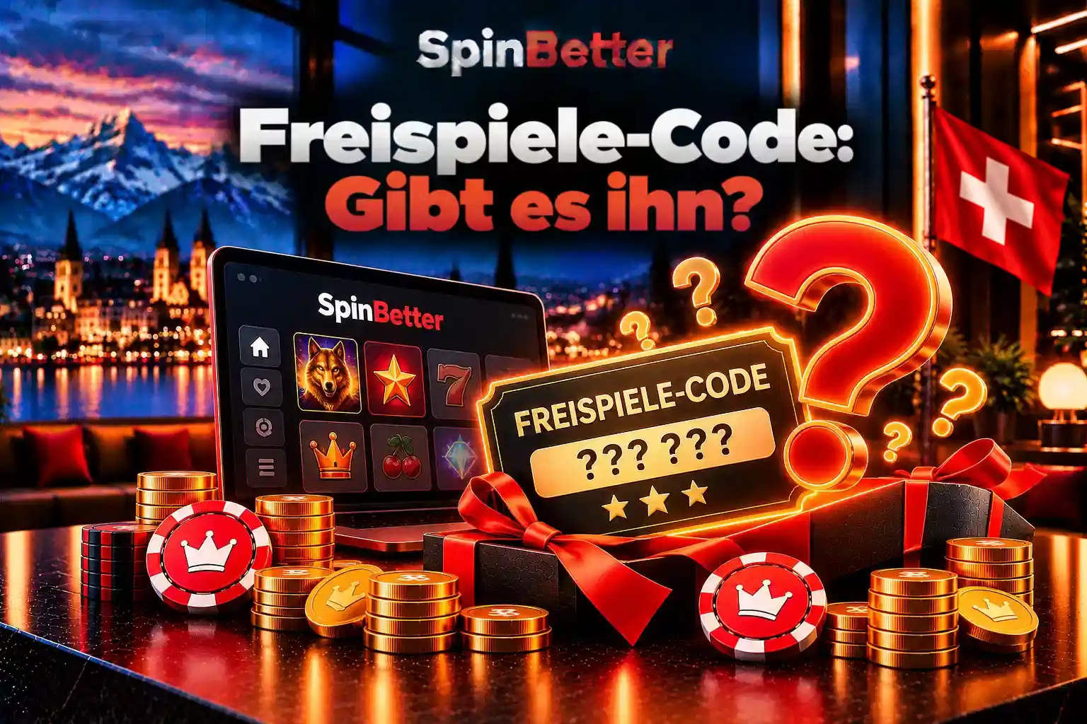 Ticket mit der Aufschrift Freispiele-Code und Fragezeichen neben dem Slot-Lobby